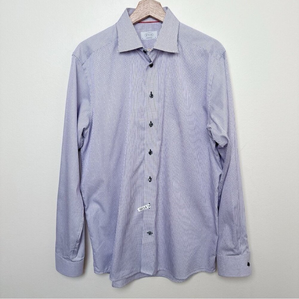 ETON Mens 41 16 Check Collar Long Sleeve Button Dress Shirt